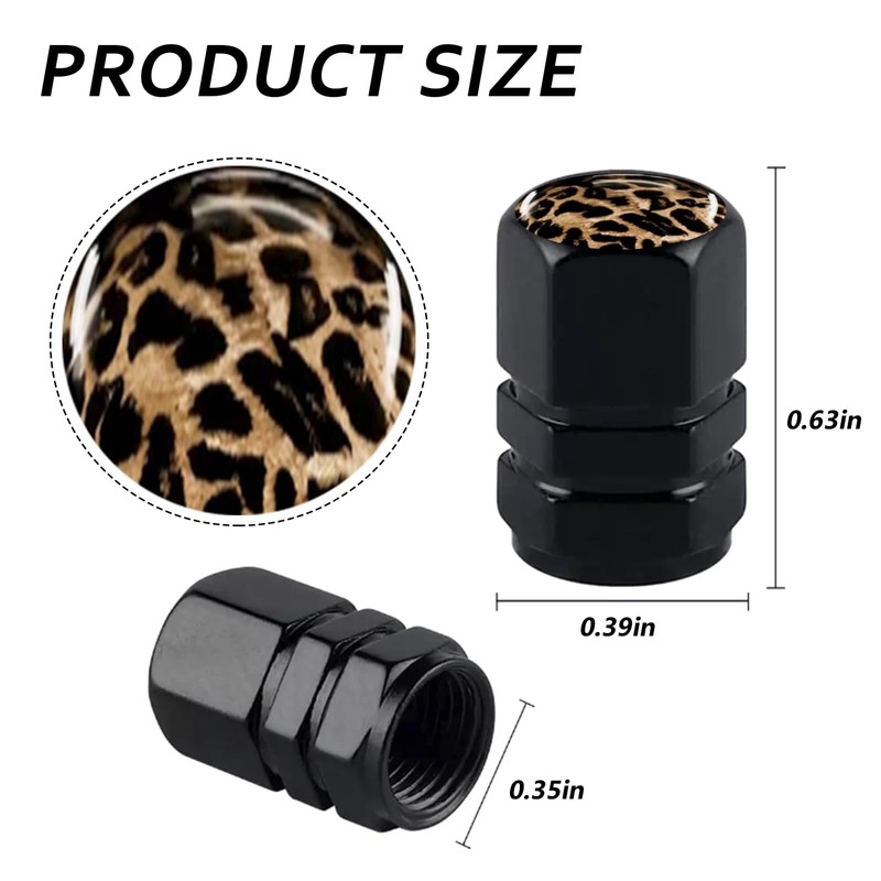 Tire Valve Stem Caps Leopard Car Accessories 4-Pack-Aluminum Alloy Rust-Proof