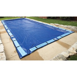 Blue Wave Gold 24-ft x 40-ft Rectangular Winter In Ground Pool Cover – Blocks Debris and Sunlight with 15-Year Protection for Off-Season – With 14x14 Polyethylene Weave, 5-Ft Overlap, Cable, Winch