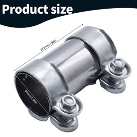 Exhaust Clamps 50mm X 125mm, Stainless Steel Exhaust Sleeve Adjustable Exhaust Pipe Connector Muffler Tube Coupler Exhausted Repair Fit Most Models