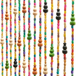 HYVAKUPPA Wood Beaded Curtain 35.5"x75" Doorway Room Divider Handmade Boho 38 Strands Colorful Bead Curtain for Hippie Bedroom, Living Room & Home Decor