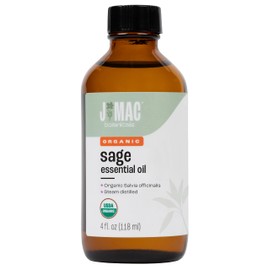 J Mac Botanicals, Organic Sage Oil (4 oz Glass Bottle, no Dropper), Organic Salvia Officinalis Essential Oil, Skincare, Massage, diffusers, Bath Bombs and Shower Steamers