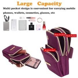 Small Cross Body Bag, Multifunction 3 Layer Mini Crossbody Shoulder Bag Phone Purse Armband with Headphone Port for Teens Girls Ladies Women (Purple)