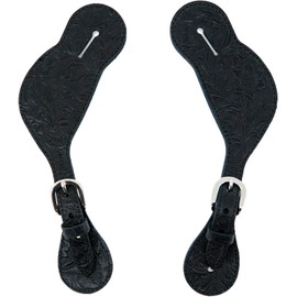 Jeereal Leather Western Spur Straps for Cowboy | Men and Women's Boots Equipment | Double Ply Reinforced Stitching Spur Straps (Black | Pattern)