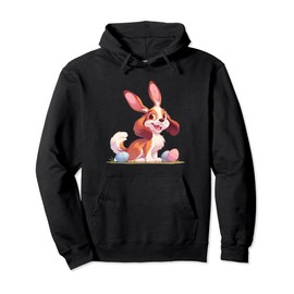 Colorful Easter Eggs Hunt 2024 Dog With Bunny Ears for Kids Pullover Hoodie