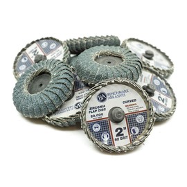 Benchmark Abrasives 2" Quick Change Zirconia Curved Flap Disc Grinding Wheel with Male R-Type Back Design - Finishing, Deburring of Irregular Surfaces - for Die Grinder & More (10 Pack) 60 Grit