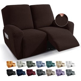 JIVINER 6-Piece Loveseat Recliner Slipcover Stretch Jacquard Recliner Sofa Cover 2 Seater Washable Reclining Couch Cover with Pocket Fitted Furniture Protector Cover (Dark Coffee)