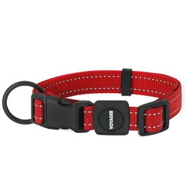 Best Pet Supplies Reflective Dog Collar with Adjustable Length, Heavy-Duty Buckle, and Strong Leash D-Ring, Training, Walking, Jogging Accessory for Small, Medium, and Large Breeds - Red, S
