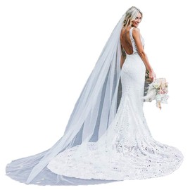 Fdesigner Women's Wedding Veil and Headpieces with Comb 1 Tier Cathedral Veils Bridal Hair Dress (Ivory)