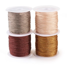 KISSITTY 0.8mm Beading String 109 Yards Round Metallic Cord 4 Colors Golden Brown Polyester Decorative Craft Thread for DIY Friendship Bracelets Necklaces Jewelry Making Crafting Hair Decor