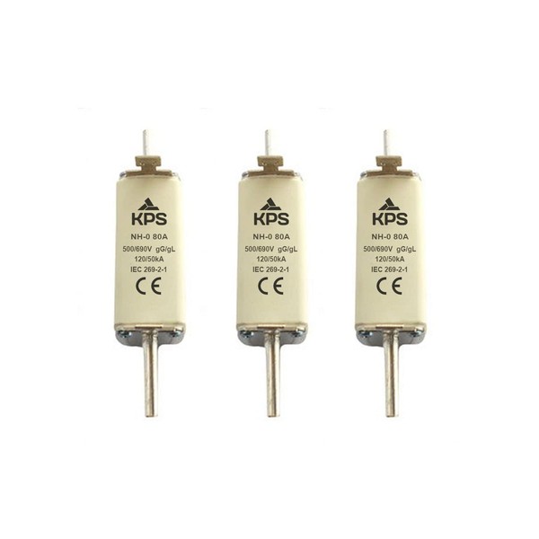 KPS Fuse NH-0 80A 500V gG-gL, Pack of 3 NH0