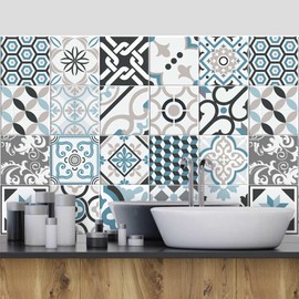 RE-COVERTILES - Tile Stickers Bathroom and Kitchen 12 Pieces 15 x 15 cm - PS00054 PVC Wall Decoration Waterproof Tiles Mosaic Style Azulejos Cement Tiles
