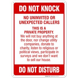 Do Not Knock Do Not Disturb Sign, No Soliciting Sign, 10x14 Inches, Rust Free .040 Aluminum, Fade Resistant, Easy Mounting, Indoor/Outdoor Use, Made in USA by Sigo Signs