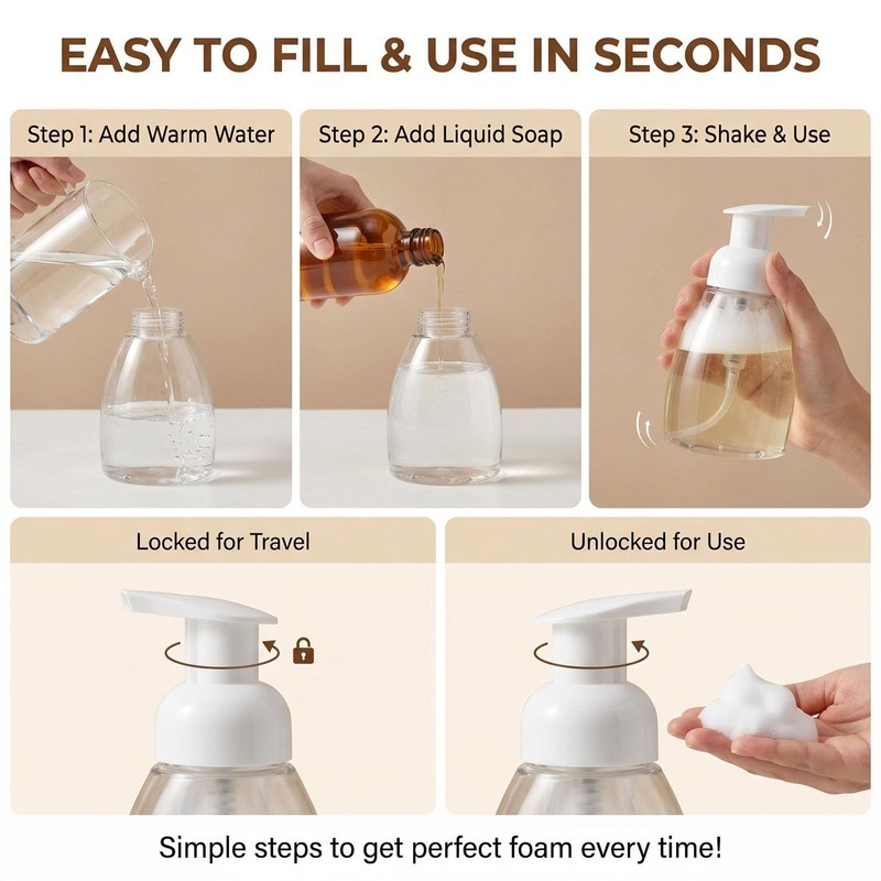 2 dispenser di sapone ovali vuoti da 250 ml, in
