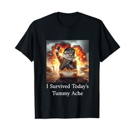 I Survived Today's Tummy Ache Cat Meme Funny Selfie T-Shirt for Men Women