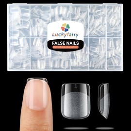 Luckyfairy XS Short Square Fake Nails, 504pcs Soft Gel Pre-Shaped Acrylic Extra Short Square Nail Tips Half Matte Full Cover Clear Press on Flase Tips for Nail Extension Home DIY 12 Sizes Gelly Tips