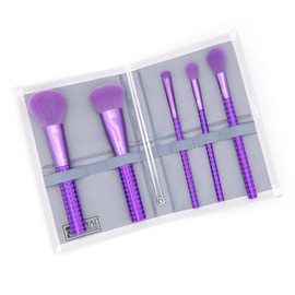 MODA Keep It Classy Face Flip Kit – 6pc Travel-Size Makeup Brush Set in Metallic Purple, Vegan & Portable