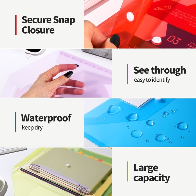 LEOBRO File Folders for Documents, 4 Pcs Plastic Folders with