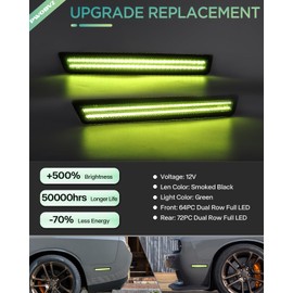 PWOBVZ Green LED Side Marker Lights for Dodge Challenger 2015-2023, Front & Rear Parking Lamp Passenger Driver Side, Smoked Lens 4PCS