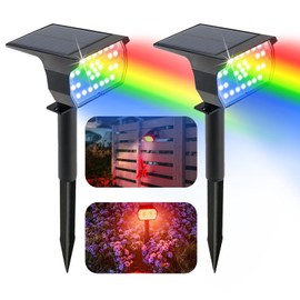 Sublume Solar Color Changing RGB Spot Lights Outdoor, 2 Pack Outdoor Solar Lights, 2-in-1 Stake & Strap Mounted, IP65 Waterproof, Solar Landscape Powered Lights Garden Pathway
