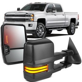 OCPTY Tow Mirror Fit For 2008-2013 For Chevy Silverado For Gmc Sierra All Models Towing Mirrors Driver Left And Passenger Right Side Power Adjusted Heated Led Turn Signal Running Black Housing