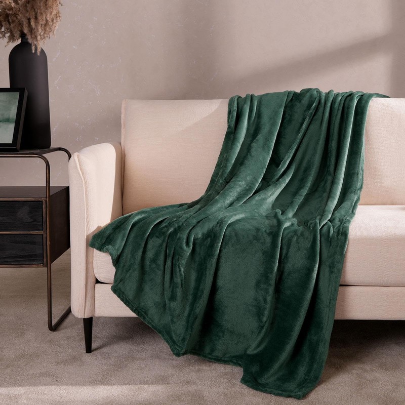 Brentfords Blanket Throw Green, Ultra Soft Warm Fleece Blanket for