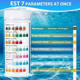 Accevo 7-Way Pool Test Strips, Quick Super Accurate Swimming 100 Pool Test Kit - Hot Tub Test Strips & Pool Water Testing Strips for pH Chlorine Bromine Hardness Alkalinity Cyanuric Acid