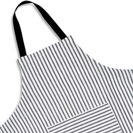 Cackleberry Home Black and White Ticking Stripe Woven Cotton Bib Apron Pocket Adjustable Strap