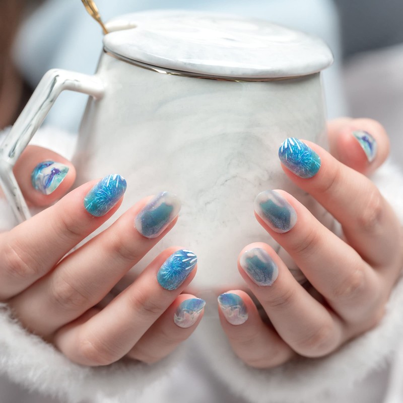 Sun&Beam Nails Nail Tip, Short, Medium, Round, Oval, Blue, White,