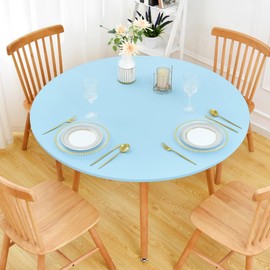 Monibana - Mantel ajustable con borde elástico para mesas redondas, funda de mesa elástica de elastano de 48 pulgadas para el hogar, comedor, picnic, fiesta, niebla azul