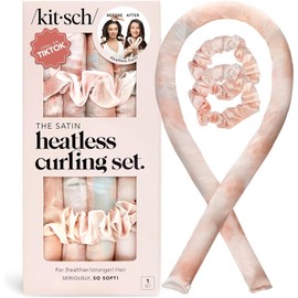 Kitsch Satin Heatless Curling Set for No-Heat Soft Curls - Overnight Hair Curlers & Curling Rod Headband, Frizz-Free Styling, Gentle Rollers for All Hair Types - 1 Pack (Sunset Tie Dye)