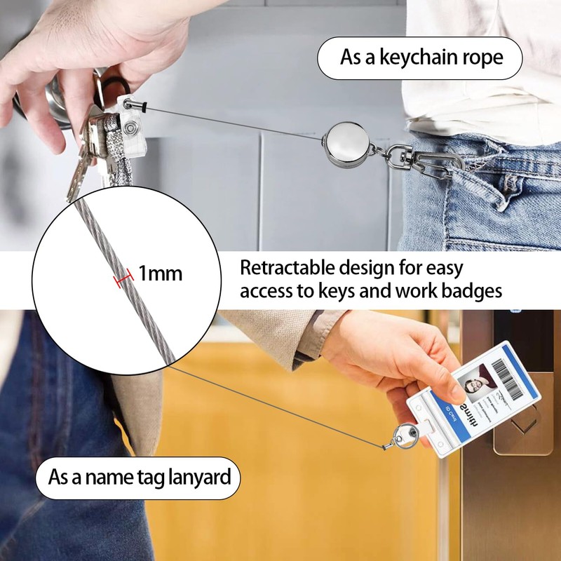 ID Card Holder Pack of 4 Key Fob Extendable Retractable