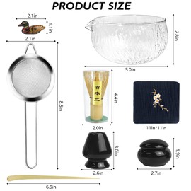 Artcome 9 Pcs Japanese Matcha Tea Set, Matcha Bowl with Pouring Spout, Matcha Whisk, Tea Scoop, Whisk Holder, Matcha Powder Caddy, Handmade Matcha Ceremony Kit For Japanese Tea Ceremony (Black)