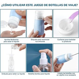 Botella de Viaje de Silicona, Kit de Botellas de Viaje, Certificado TSA, A Prueba de Fugas, Rellenable para Jabón Corporal, Artículos de Tocador,