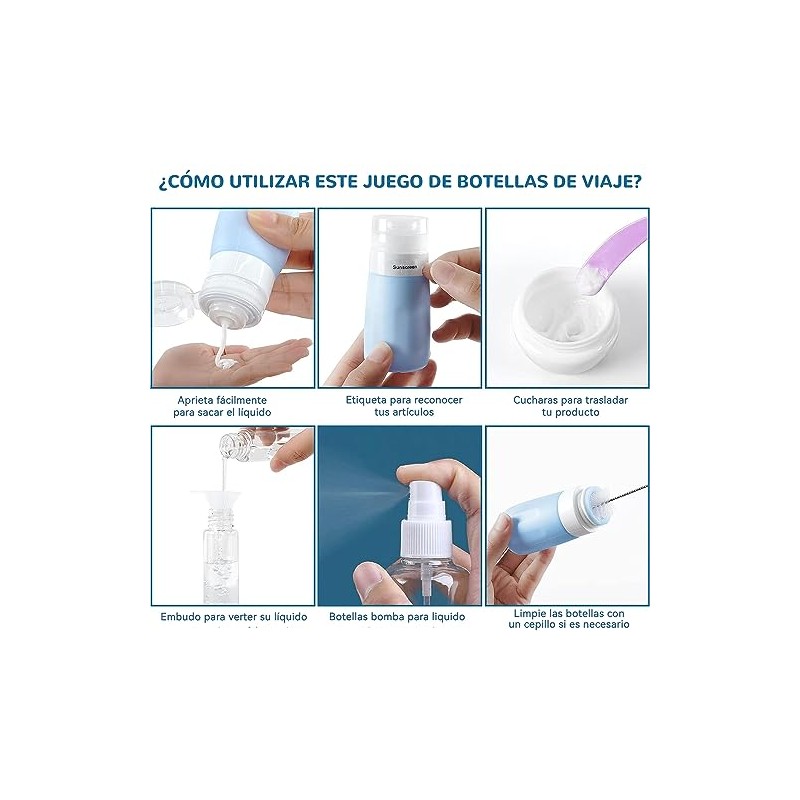 Botella de Viaje de Silicona, Kit de Botellas de Viaje,