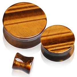 Pierced Owl Natural Tiger's Eye Semi-Precious Stone Saddle Plugs, Sold as a Pair (6mm (2GA))