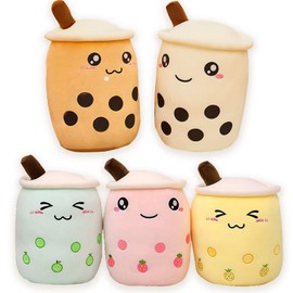 AMOZO Cute Cartoon Boba Milk Tea Soft Plush Doll, Giant Boba Bubble Plushie Stuffed Tea Cup Pillow Gift Toys(Beige,35cm)
