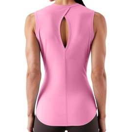 Women's Open Back Workout Tank Tops - Sleeveless Yoga Tops for Women Long Fit Moisture Wicking Athletic Shirts Pink
