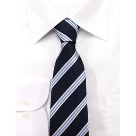 Michi Kolondon Brand Necktie, Made in Japan, 100% Silk, Jacquard Weave, Woven Pattern Regimen Stripe, D: Navy