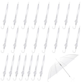 Clear Umbrella Wedding Bulk with J Hook Handle Auto Open Clear Dome Umbrella Windproof for Outdoor Events, Wedding Supplies, Birthday, Outdoor Interactive, Photography (Clear-24pcs)