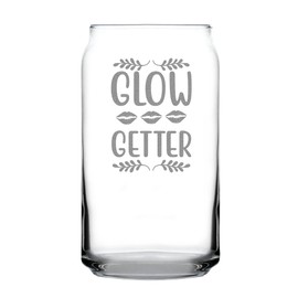 Glow Getter 16oz Can Shaped Pint Glass, Hand Engraved Etched Gift for Her, Unique Motivational Keepsake, Inspirational Drinkware