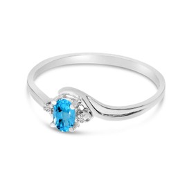14k White Gold Oval Blue Topaz And Diamond Ring (Size 6)