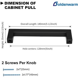 goldenwarm 2 Pack |5" Black Cabinet Handles Kitchen Cabinet Handles Black Drawer Pull for Kitchen Cupboard Handles
