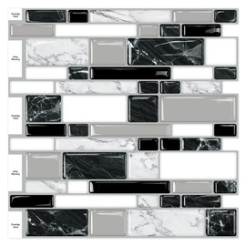 10-Sheet Peel and Stick Backsplash Tiles 12"x12" Self-Adhesive Tile Sticker for Kitchen Bathroom, White Black Marble