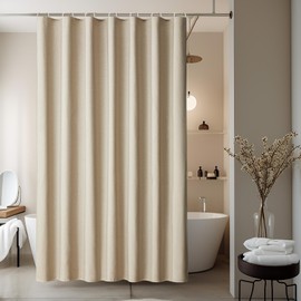 Yuanice 84 in Long Linen Boho Shower Curtain Waterproof,Adjustable Height Bath Curtain with Weighte Hem,Natural Cloth Fabric Washable Bathroom Shower Curtains for Home and Hotel,Beige,72x84.