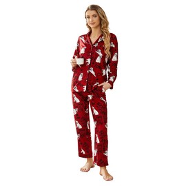 HEARTNICE Womens Pajama Sets, Soft Flannel PJS for Women Funny Pajama Set (Dog-Red,L)