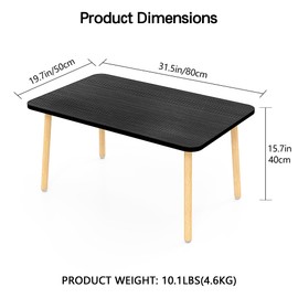 Funecy Square Coffee Table Low Table with 4 Solid Wood Sturdy Legs, Floor Table Desk for Sitting on The Floor, Storage and Living Room Furniture (Black)