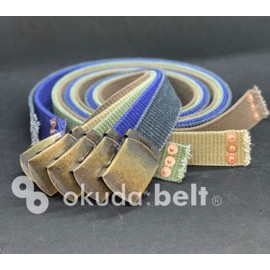 okuda-belt GI Belt, 1.3 inches (32 mm), 47.2 inches (120 cm), Men's Belt, Cloth Belt, Cotton, Stonewash, Vintage Rivet, Long Size, Made in Japan, Choose Your Favorite Color, green