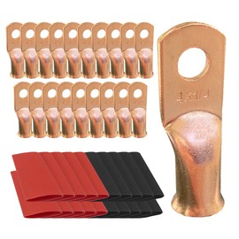 10pcs 4 AWG-1/4 Ring Battery Lugs, Copper Lugs, Battery Cable Ends, Tubular Ring Terminals, Crimp Wire Ring Lugs, Battery Terminal Connectors with Heat Shrink Tubing (10, 4 Awg - 1/4" (M6) Ring)