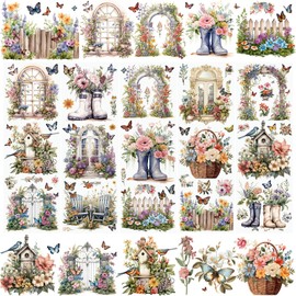 WANDIC 5 PCS Flower Theme Rub On Transfer Sticker,Window&Scenery Sticker Butterfly Decal for Present Packaging DIY Scrapbooking Albums Furniture,10 * 30cm