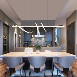 Dnshjue Modern Chandelier, Anti-Glare LED Chandelier L47.2’’Pendant Light with Remote Control Adjustable Color Temperature & Brightness for Living Room Bar and Kitchen Island Lighting (Black)